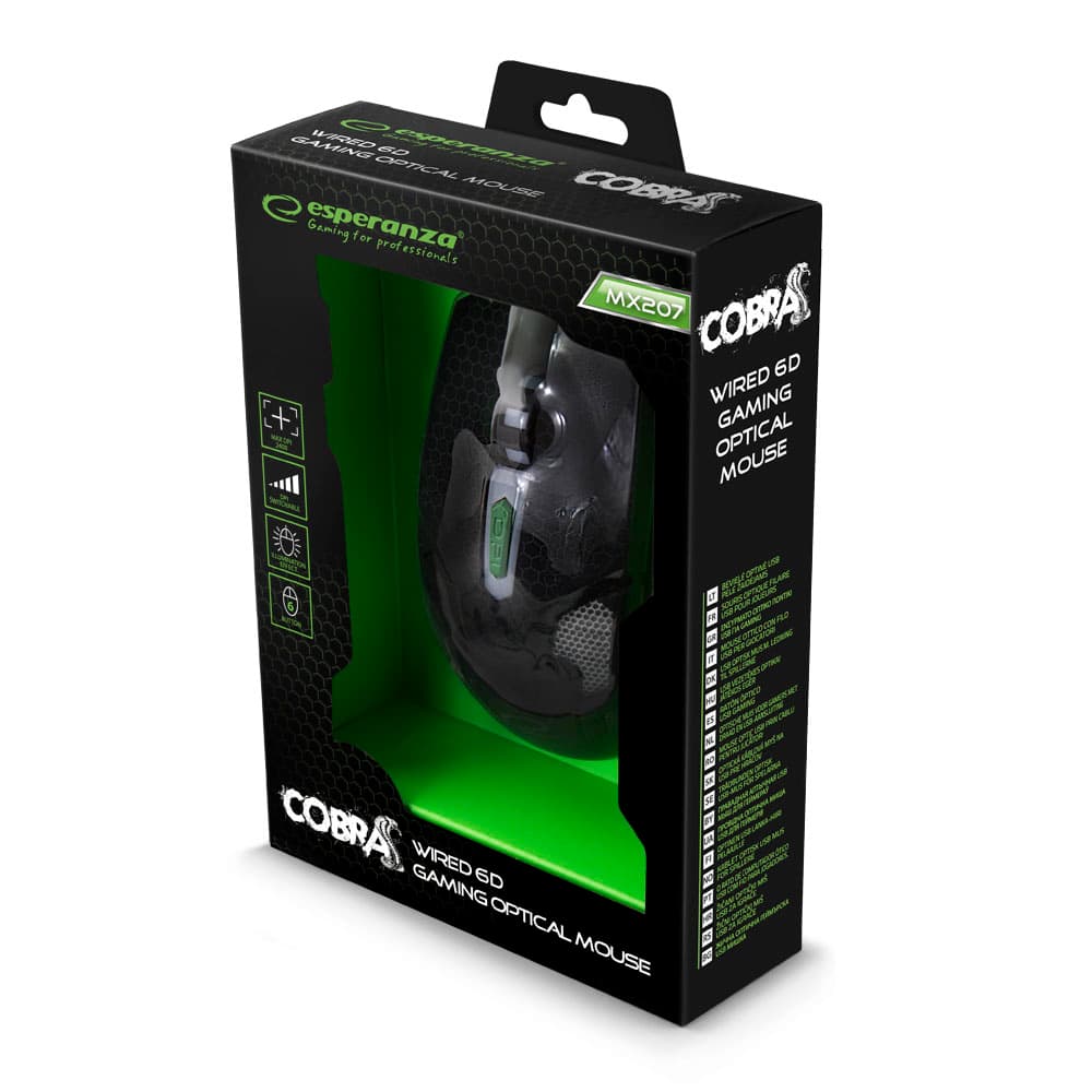 Esperanza EGM207G gamerska miška Cobra, zelena, USB 4