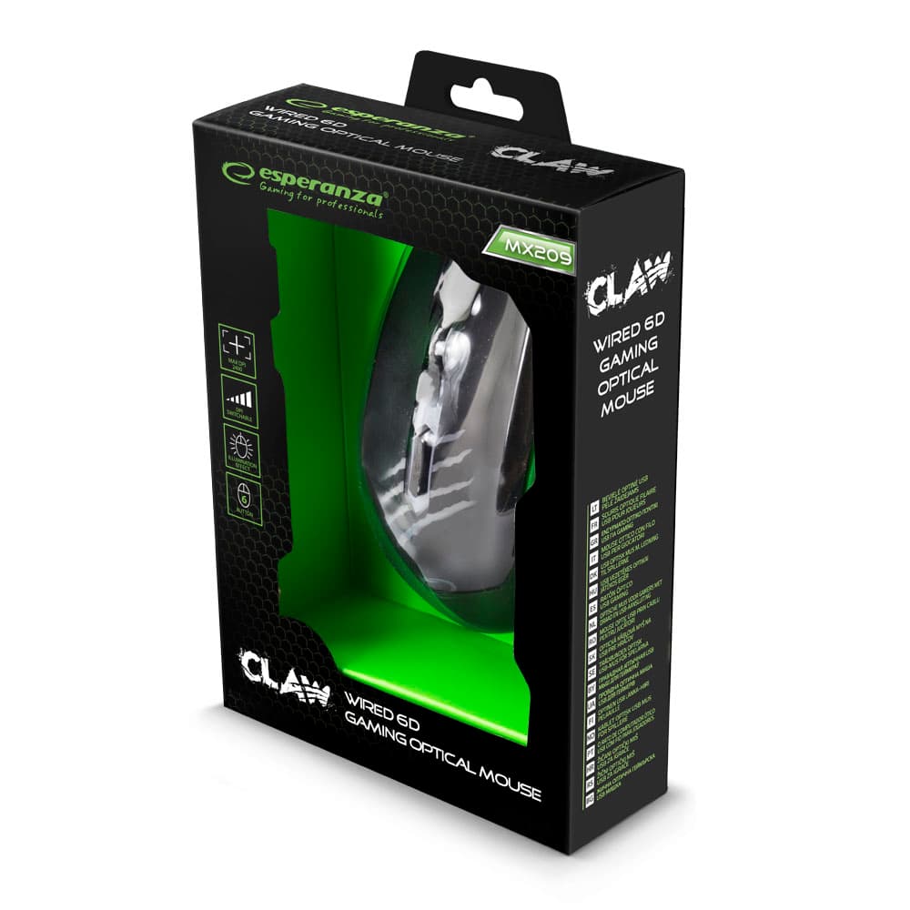 Esperanza EGM209G gamerska miška Claw, zelena, USB 4