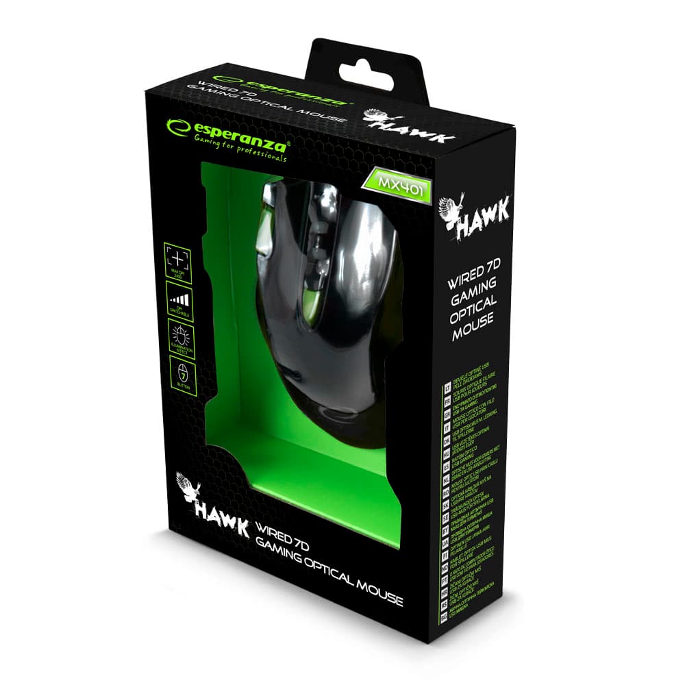 Esperanza EGM401KG gamerska miška Hawk, črno-zelena, USB 4