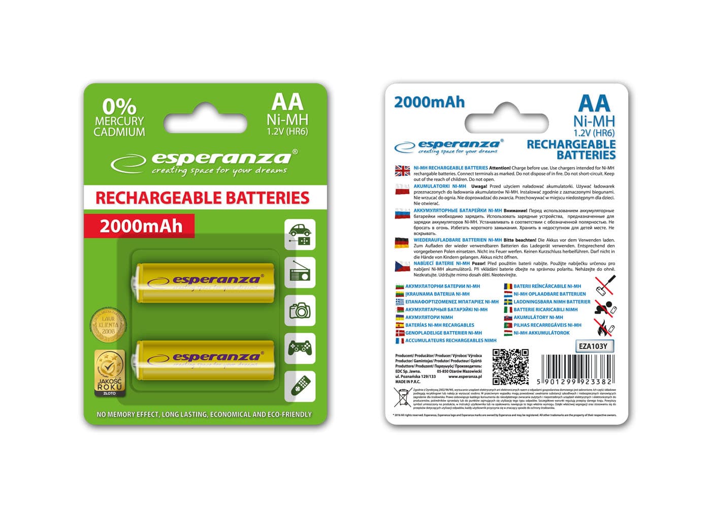Polnilne baterije Ni-MH AA 2000mAh, 2 kosa, rumene 2