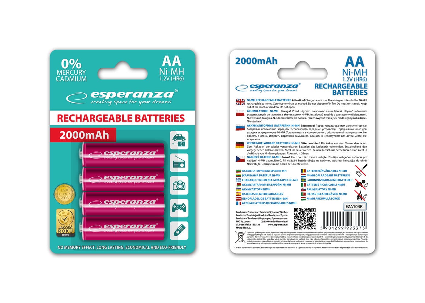 Polnilne baterije Ni-MH AA 2000mAh, 4 kosi, rdeče 2