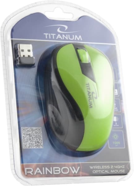 Titanum TM114G brezžična miška, 2.4GHz, optična, USB, zelena 2