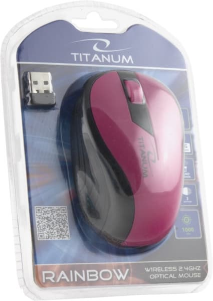 Titanum TM114P brezžična miška, 2.4GHz, optična, USB, roza 2