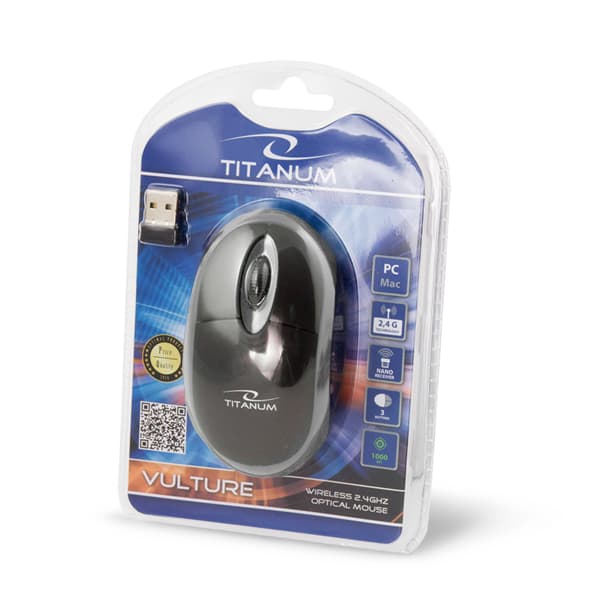 Titanum TM116E brezžična miška, 2.4GHz, optična, USB, črno-siva 3
