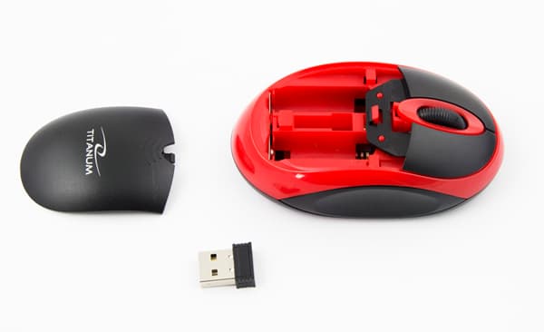 Titanum TM116R brezžična miška, 2.4GHz, optična, USB, črno-rdeča 2