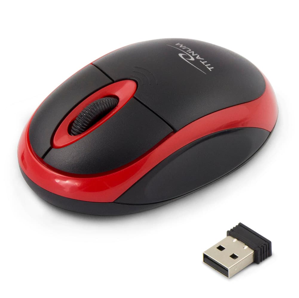 Titanum TM116R brezžična miška, 2.4GHz, optična, USB, črno-rdeča