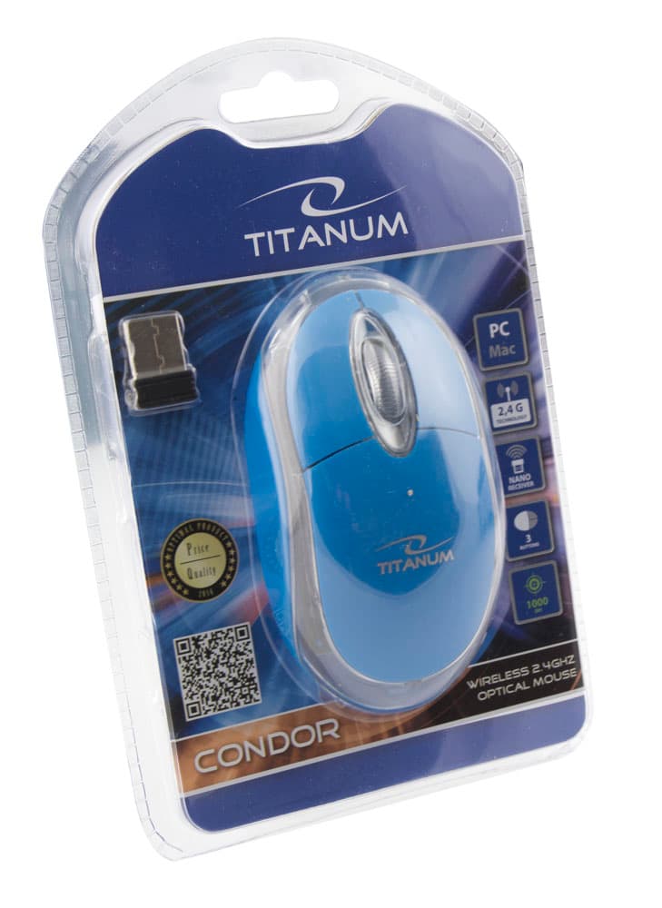 Titanum TM120B brezžična miška, 2.4GHz, optična, USB, modra 2