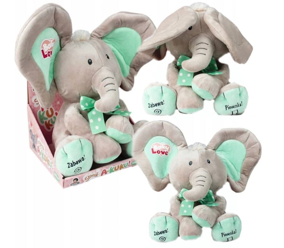Plush igrača slonček za igro peek-a-boo, bež-mint barve, 24 cm 4