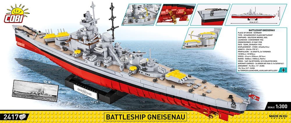 Model COBI KLOVCI Bojna ladja Gneisenau 1:300 2