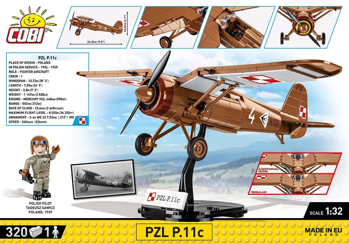 COBI KLOCKI Lovsko letalo PZL P.11c (1:32) 2
