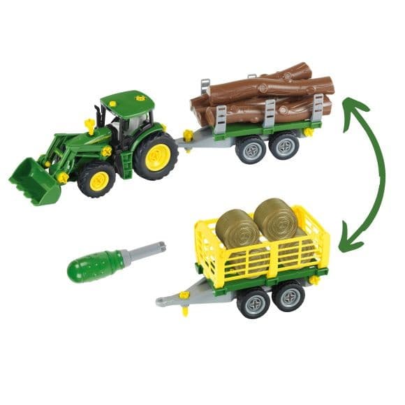 KLEIN Traktor John Deere za sestavljanje z 2 prikolicama 4