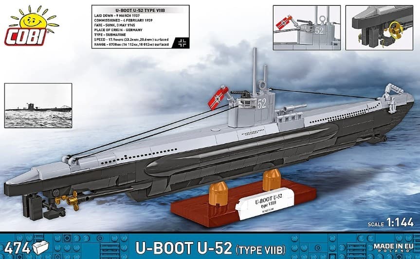 Kocke COBI U-Boot U-52, 474 elementov, model 1:144 7