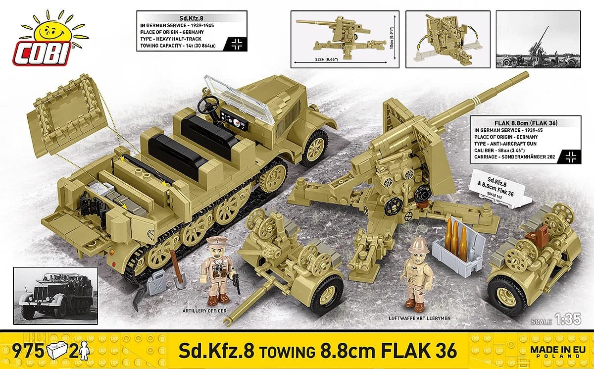 COBI Kocke - Sd.Kfz.8 vleče 8.8 cm Flak 36 (975 kosov) 6