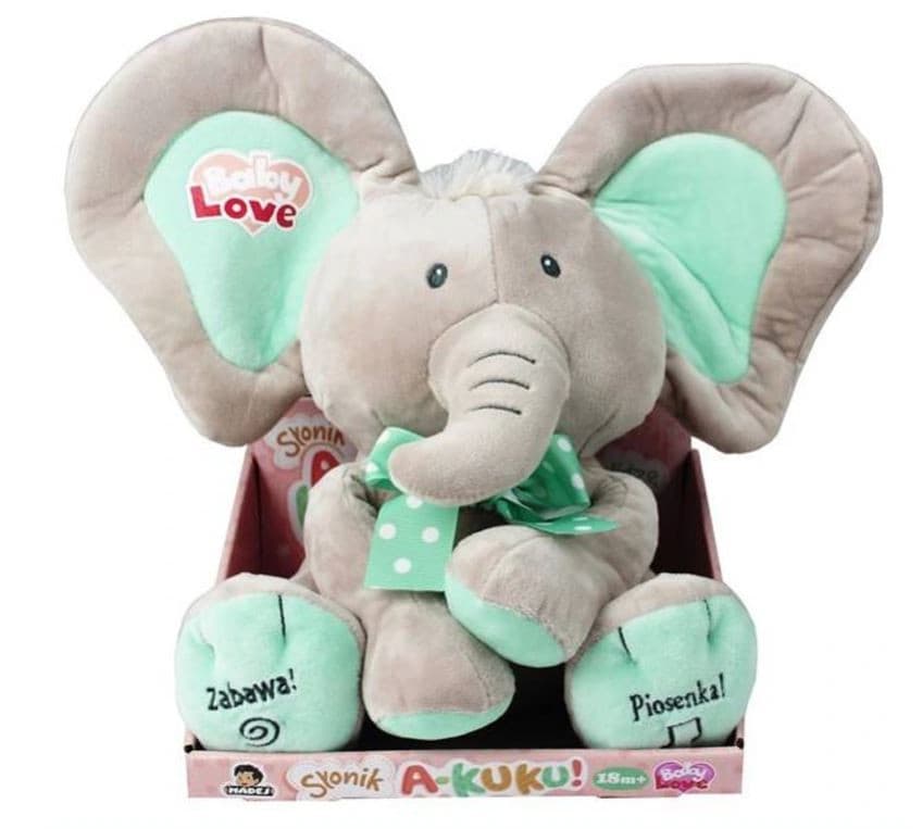 Plush igrača slonček za igro peek-a-boo, bež-mint barve, 24 cm