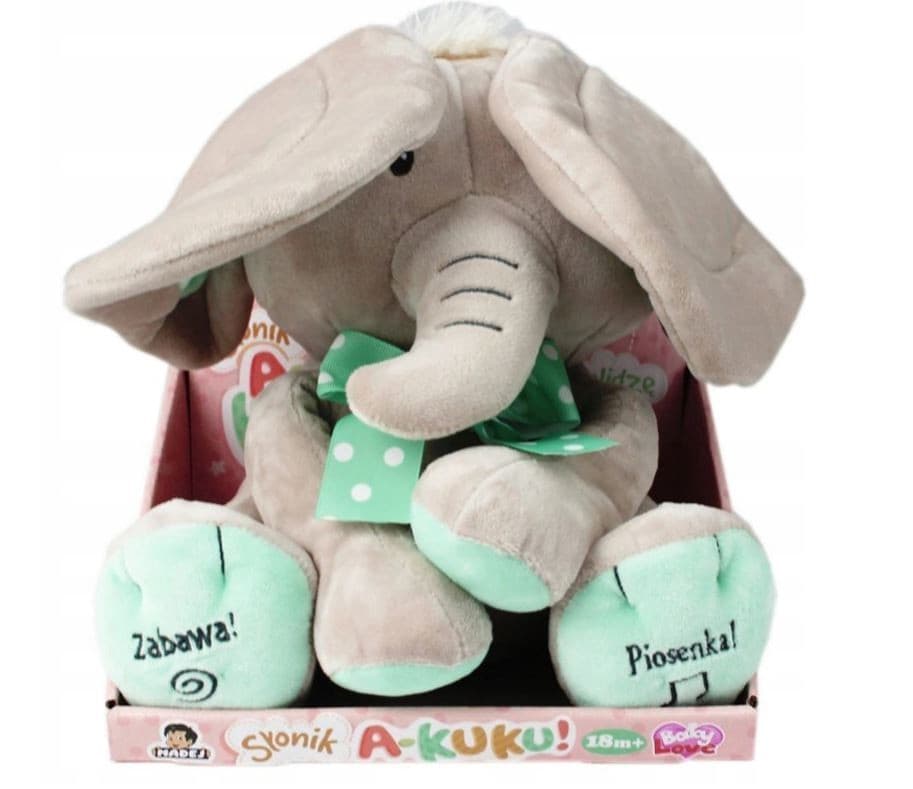Plush igrača slonček za igro peek-a-boo, bež-mint barve, 24 cm 5