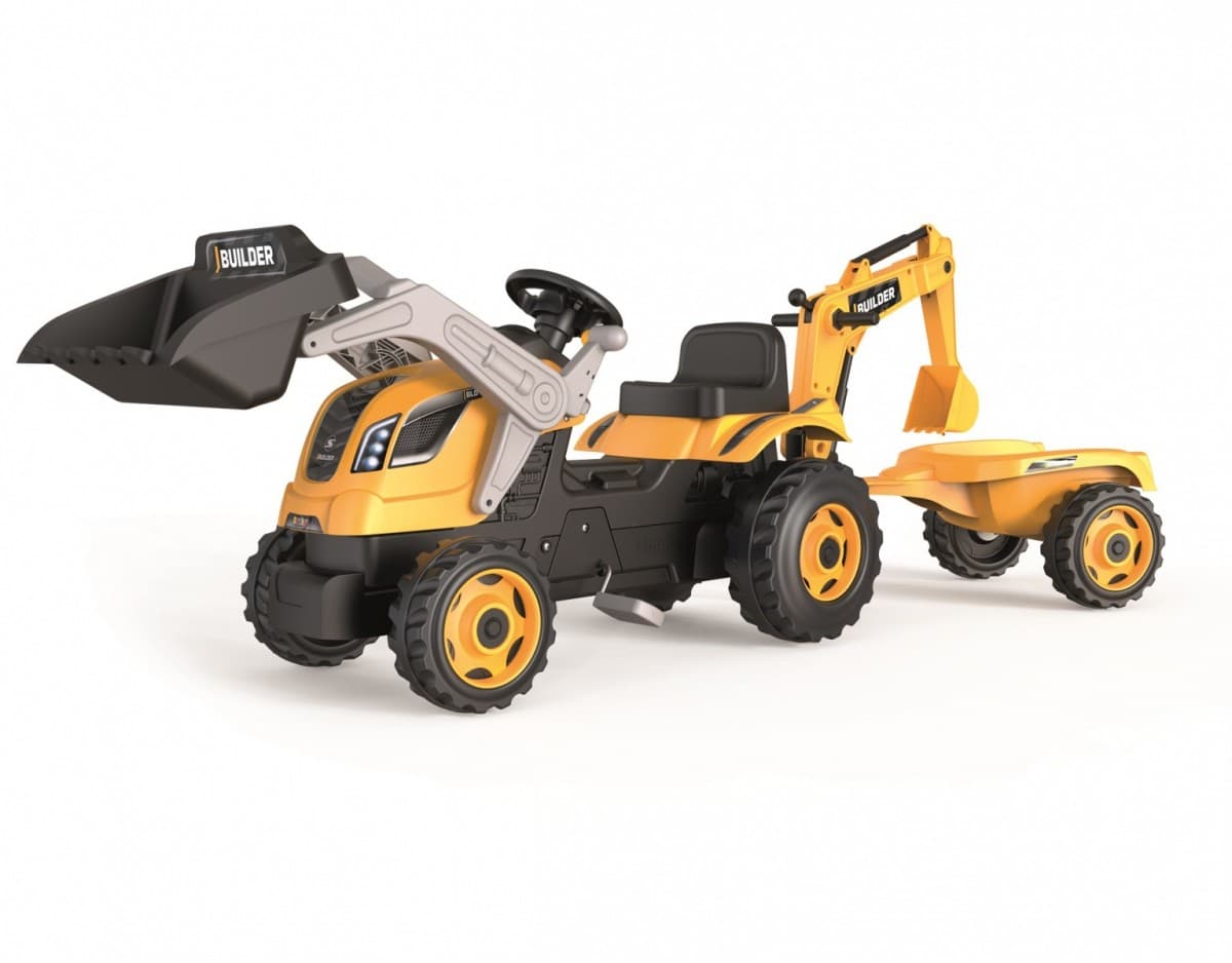 Smoby Traktor na pedala Max z prikolico in bagrom