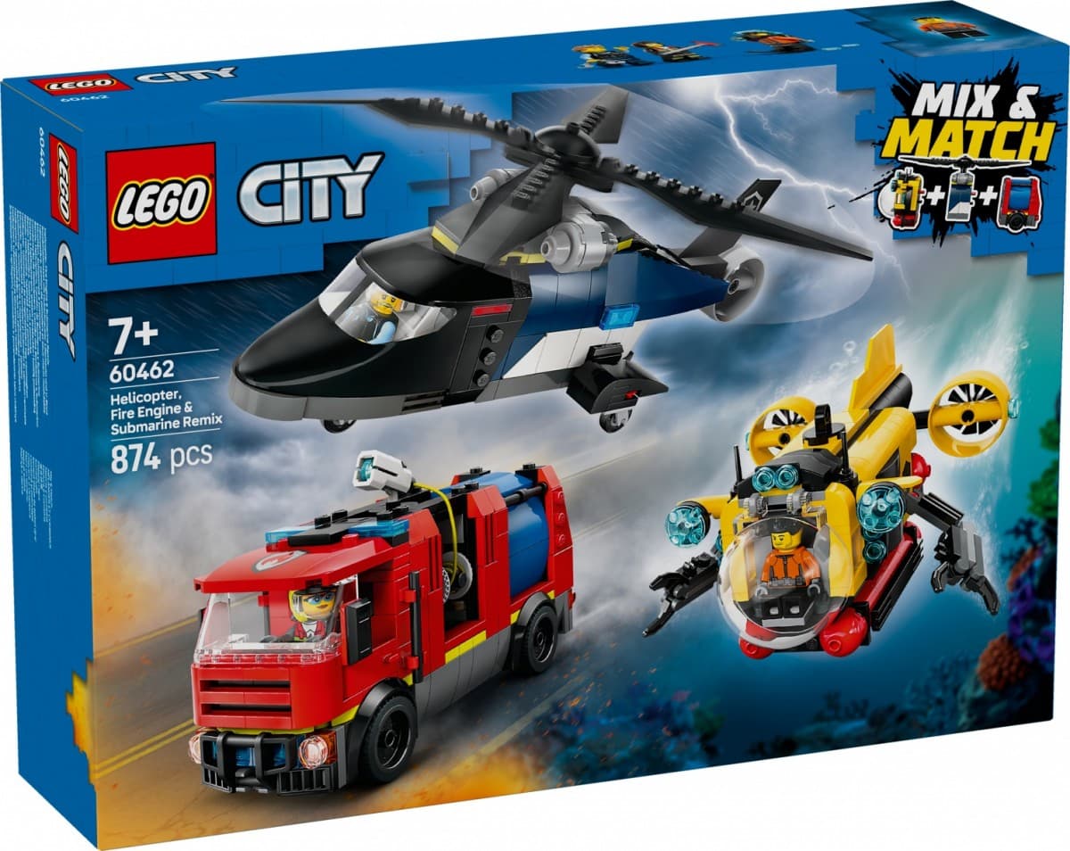 LEGO City 60462: Set z gasilskim vozilom, helikopterjem in podmornico