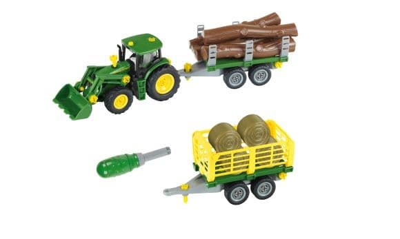 KLEIN Traktor John Deere za sestavljanje z 2 prikolicama 7
