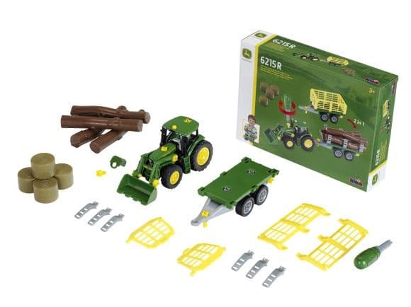 KLEIN Traktor John Deere za sestavljanje z 2 prikolicama 8