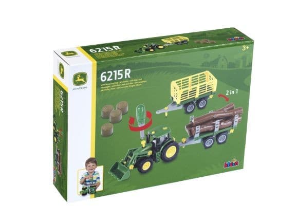 KLEIN Traktor John Deere za sestavljanje z 2 prikolicama