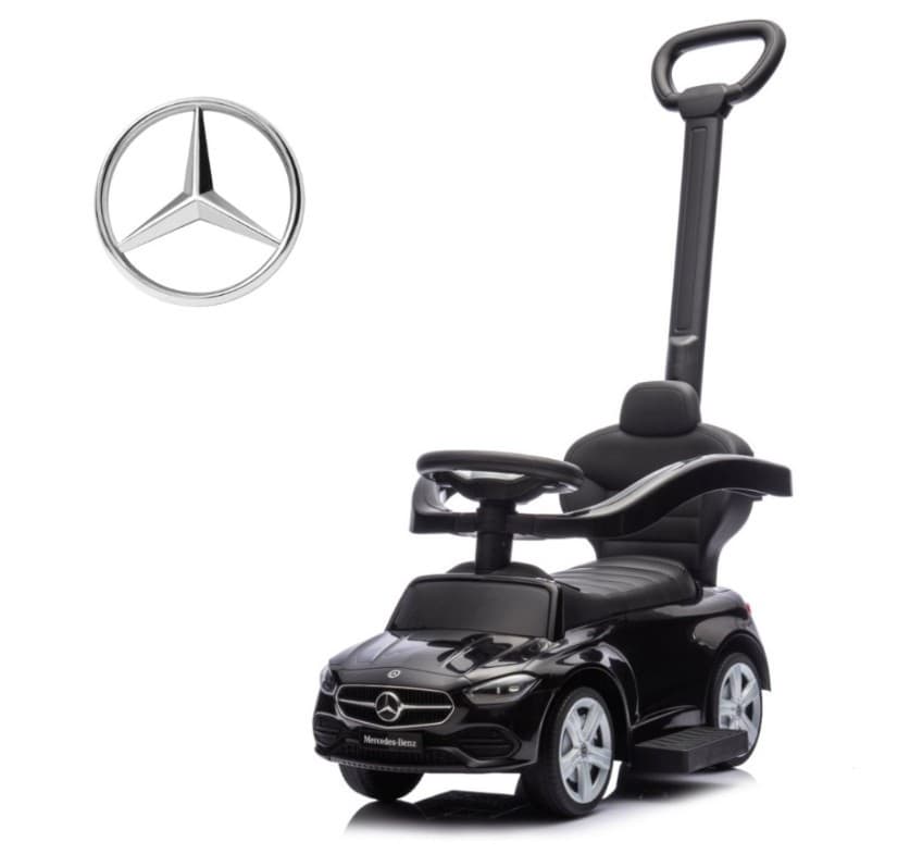 Otroški voziček Mercedes C-Class s potisnim ročajem, črn