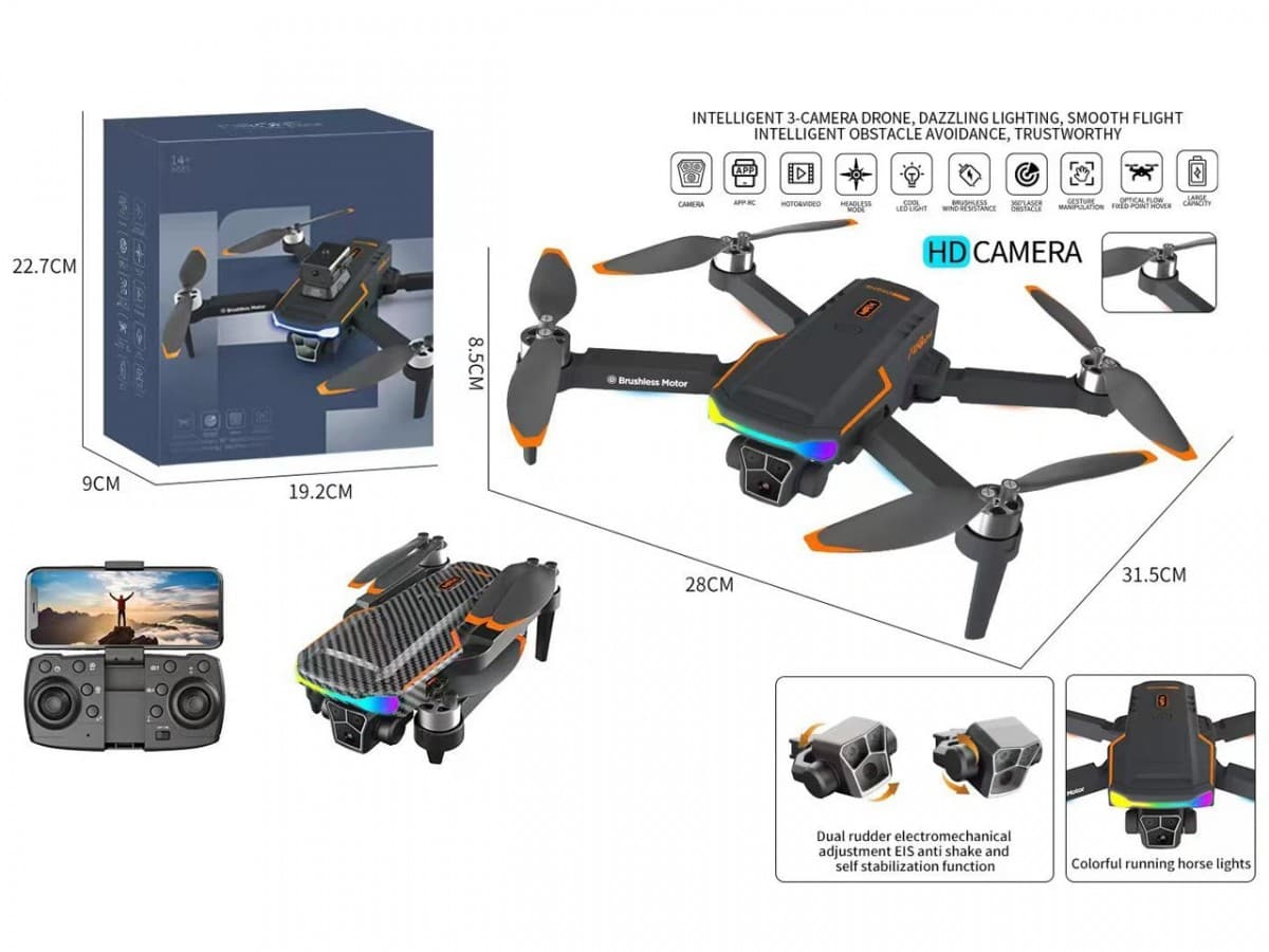 Dron z HD kamero, zložljiv, z daljinskim upravljalnikom in aplikacijo