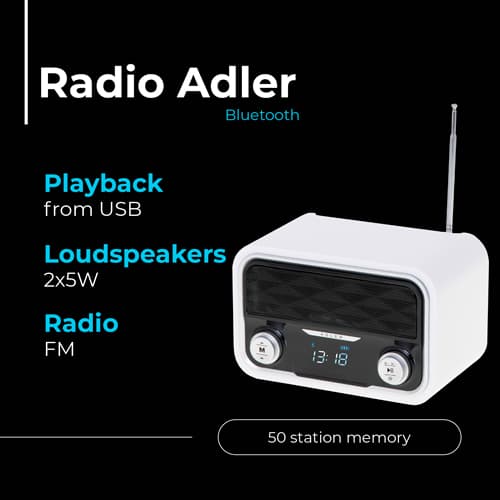 ADLER Bluetooth Radio, lesena ohišja, vgrajen akumulator 5