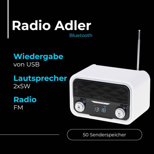 ADLER Bluetooth Radio, lesena ohišja, vgrajen akumulator 6
