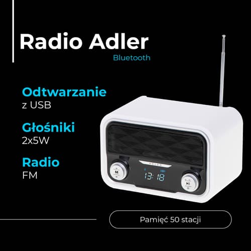 ADLER Bluetooth Radio, lesena ohišja, vgrajen akumulator 2