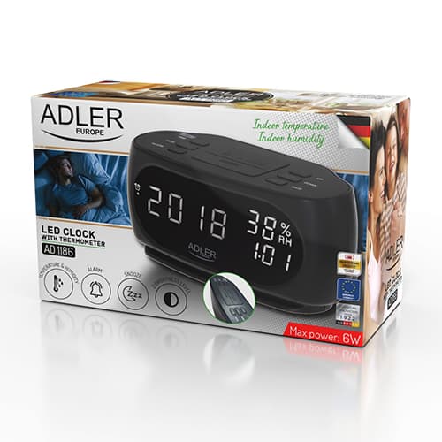 ADLER AD 1186 - LED budilka s prikazom temperature in vlažnosti, črna 4