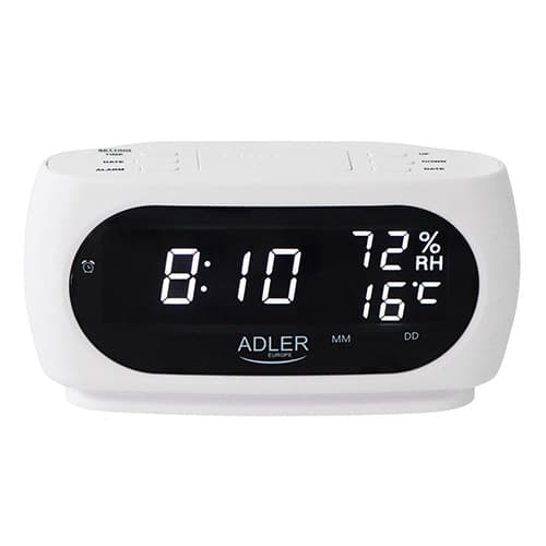 ADLER AD 1186 - LED budilka s prikazom temperature in vlažnosti, bela