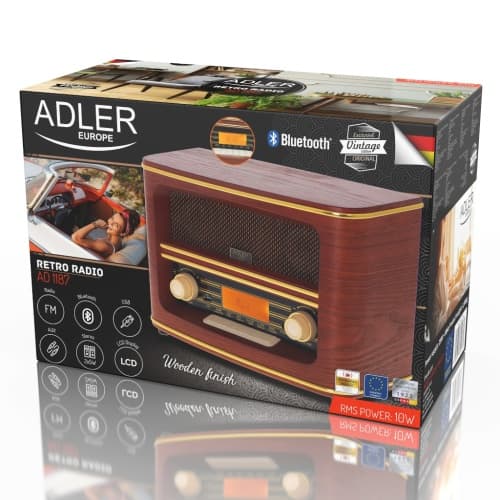 ADLER Retro radio z Bluetooth, AM/FM, USB, SD, les 2