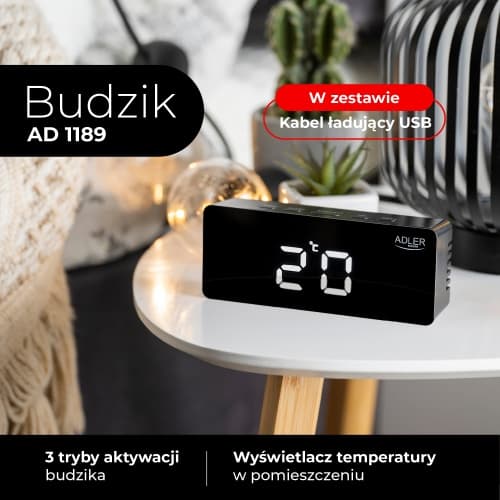 ADLER AD 1189 - Digitalna budilka z LED zaslonom in termometrom, črna 2
