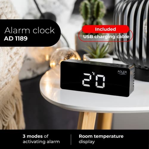 ADLER AD 1189 - Digitalna budilka z LED zaslonom in termometrom, črna 4