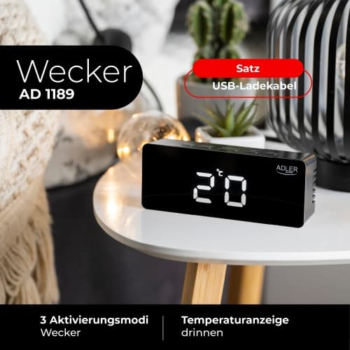 ADLER AD 1189 - Digitalna budilka z LED zaslonom in termometrom, črna 6