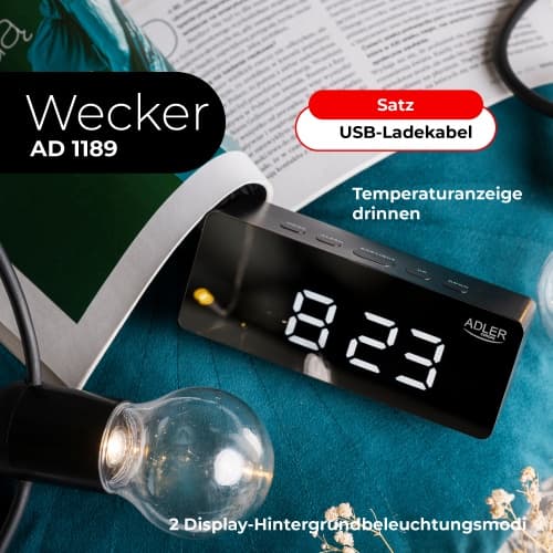 ADLER AD 1189 - Digitalna budilka z LED zaslonom in termometrom, črna 7