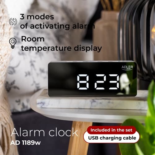 ADLER AD 1189 - Digitalna budilka z LED zaslonom in termometrom, bela 4
