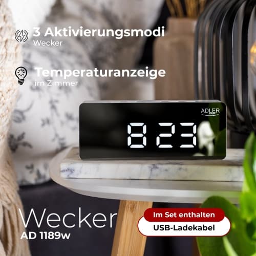 ADLER AD 1189 - Digitalna budilka z LED zaslonom in termometrom, bela 6