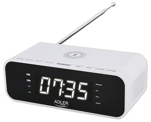 ADLER AD 1192 - Radio budilka z brezžično polnilko in FM radiem, bela