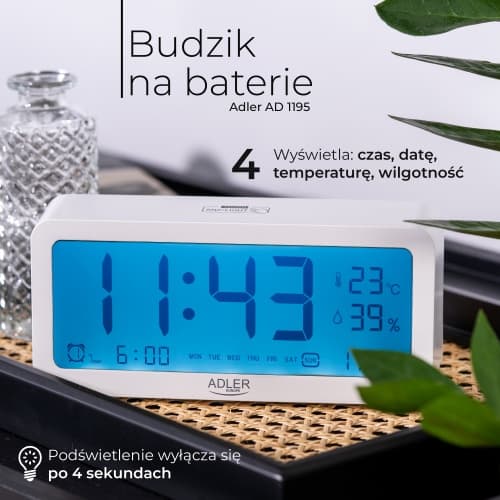 ADLER AD 1195 - Analogni budilka na baterije, bela 3
