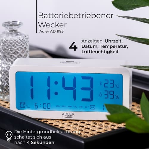 ADLER AD 1195 - Analogni budilka na baterije, bela 7