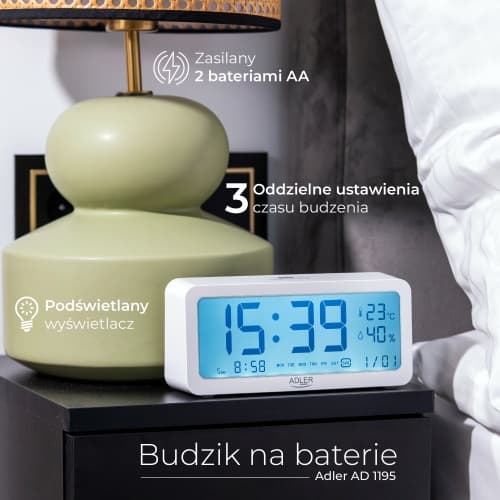 ADLER AD 1195 - Analogni budilka na baterije, bela 2