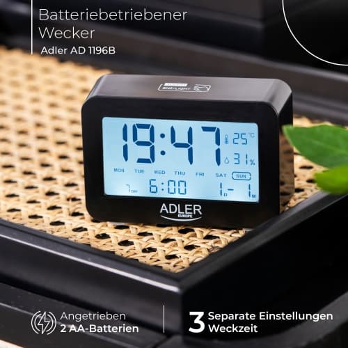 ADLER AD 1196 Budilka na baterije, črna 6