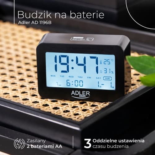 ADLER AD 1196 Budilka na baterije, črna 2