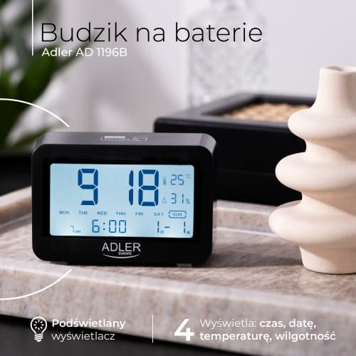 ADLER AD 1196 Budilka na baterije, črna 3