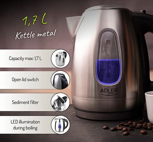 ADLER AD 1223 Kovinski kuhinjski kuhalnik, 1,7 L 8