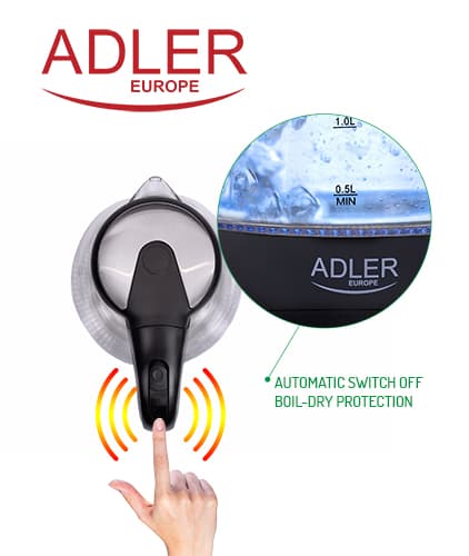 ADLER AD 1224 Steklen kuhalnik vode, 1,5 l, 2000 W 2