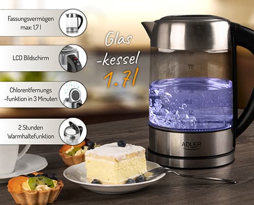 ADLER AD 1247 Stekleni kuhalnik z regulacijo temperature, 1,7 L 3
