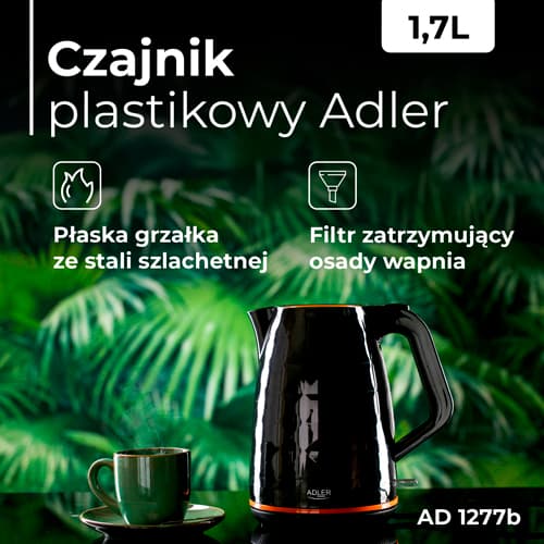 ADLER AD 1277 Black Plastični kuhalnik z regulacijo temp., 1,7 L 3