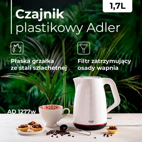 ADLER AD 1277 White Plastični kuhalnik z regulacijo temp., 1,7 L 3